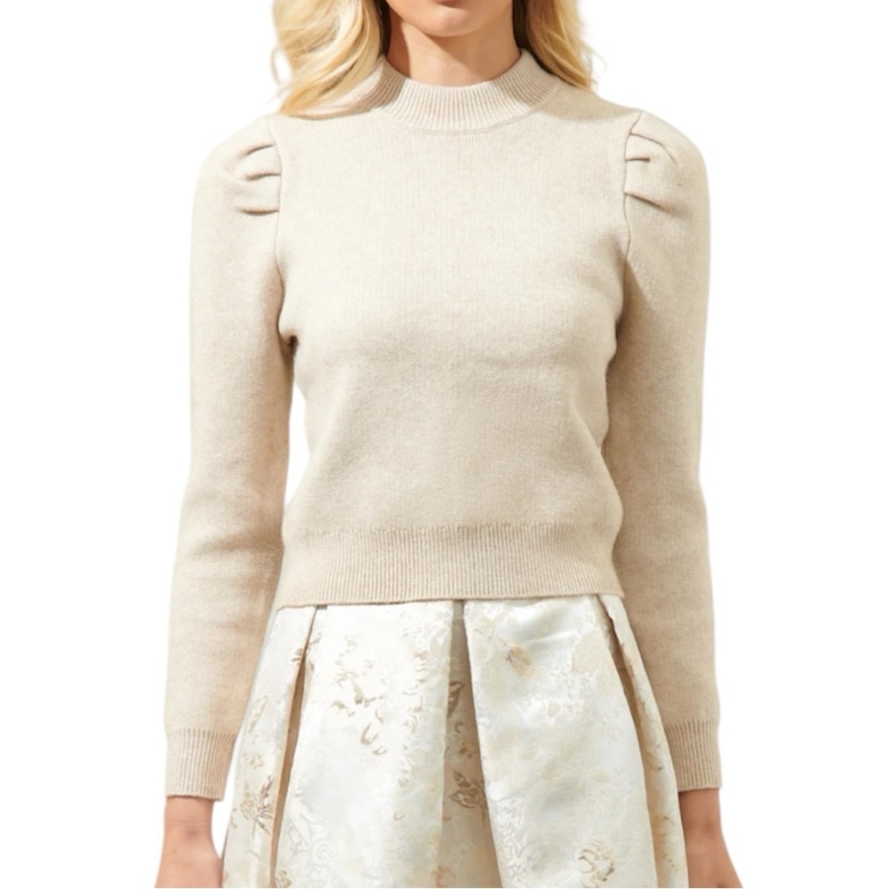 Sugarlips Large Oatmeal Beige Long Sleeve Sweater Cropped Pleated